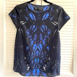 ALLSAINTS Blouse Silk Blend with shoulder zipper - blue printed design